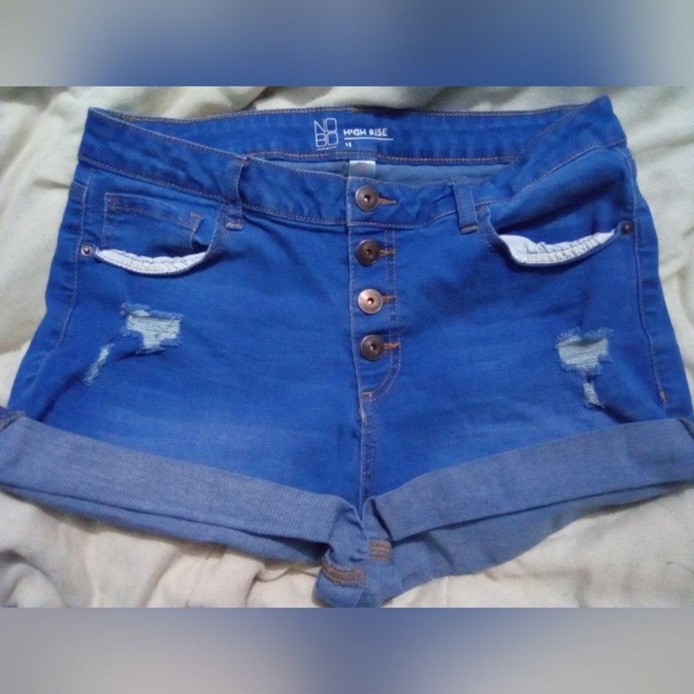No Boundaries No Bo High Rise Women's Blue Denim Shorts 4 Button Fly Size 15